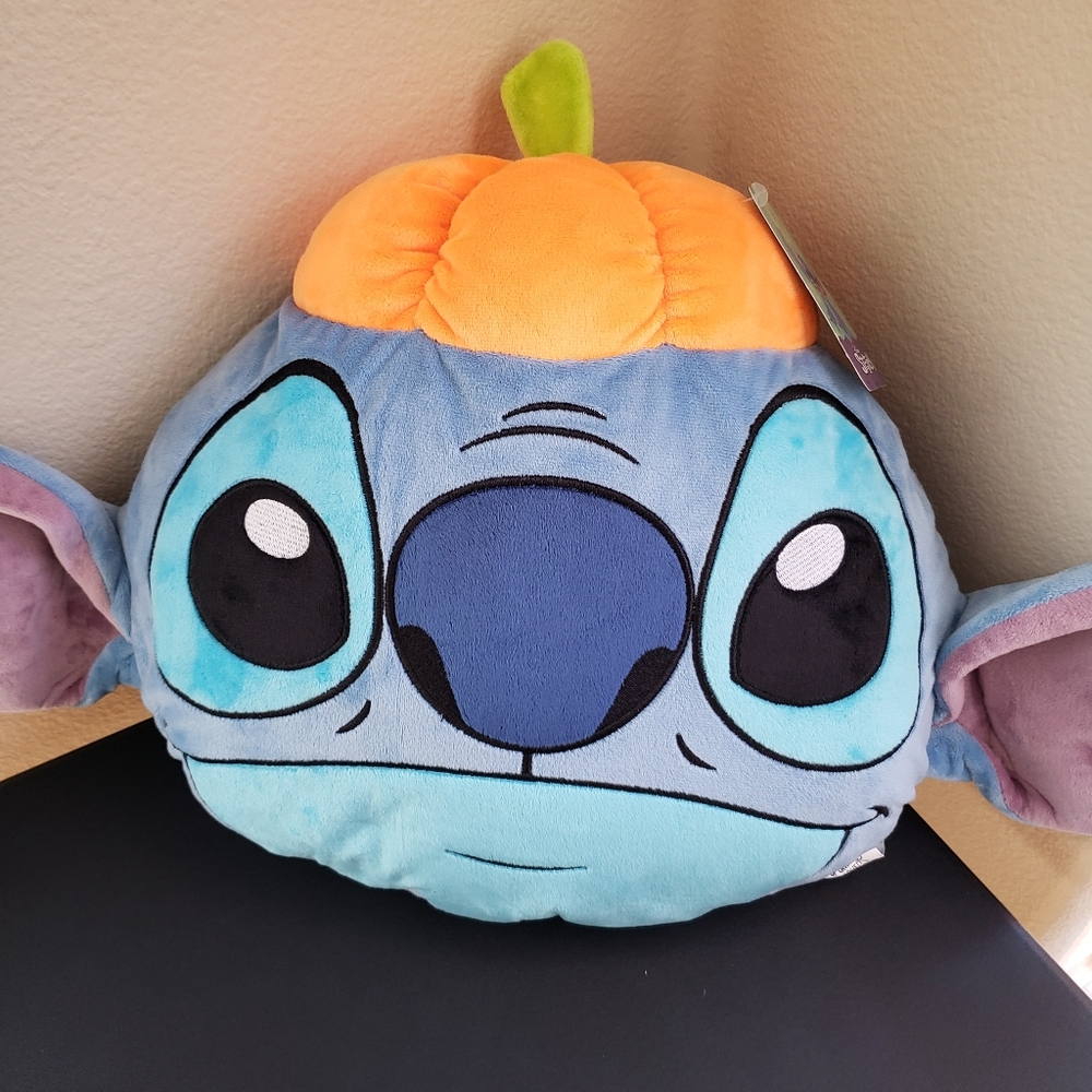 Disney Stitch Halloween Pumpkin Hat Plush Pillow NWT